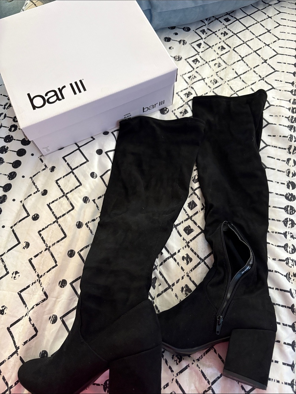 Bar III Black Suede Over-the-Knee Block Heel Boots